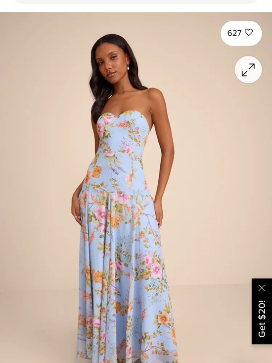 Lulus Dresses & Skirts - Lulu's Light Blue Strapless Floral Maxi Dress